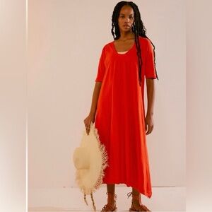 Free People Beach Carter Oversized Boho Maxi T-Shirt Dress in Orange Size Medium